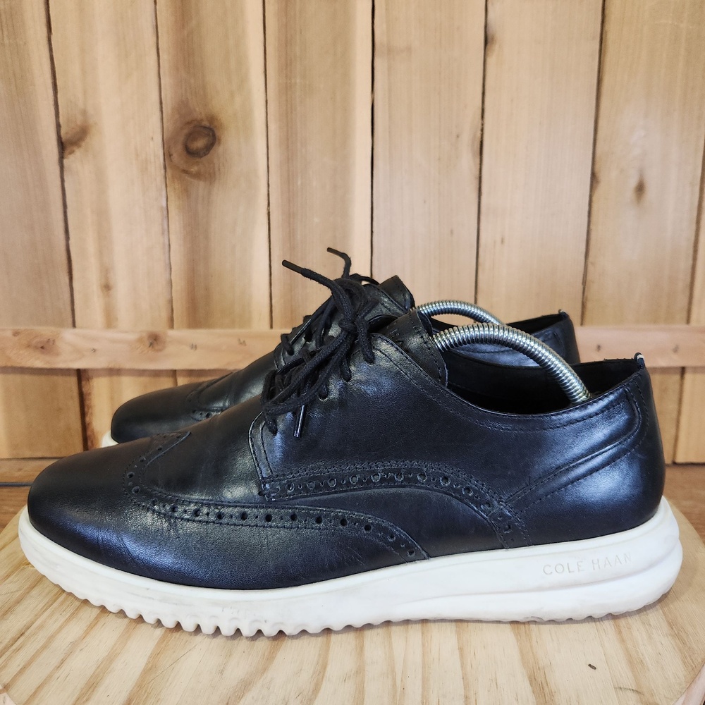 Cole Haan Grand+ Wingtip Oxford Shoes Mens 10.5 M Black Leather Dress Comfort